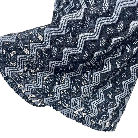 Anna Sui Top Blue Black Chevron Lace Bell Sleeve High Neck Cottagecore Large - Picture 4 of 10